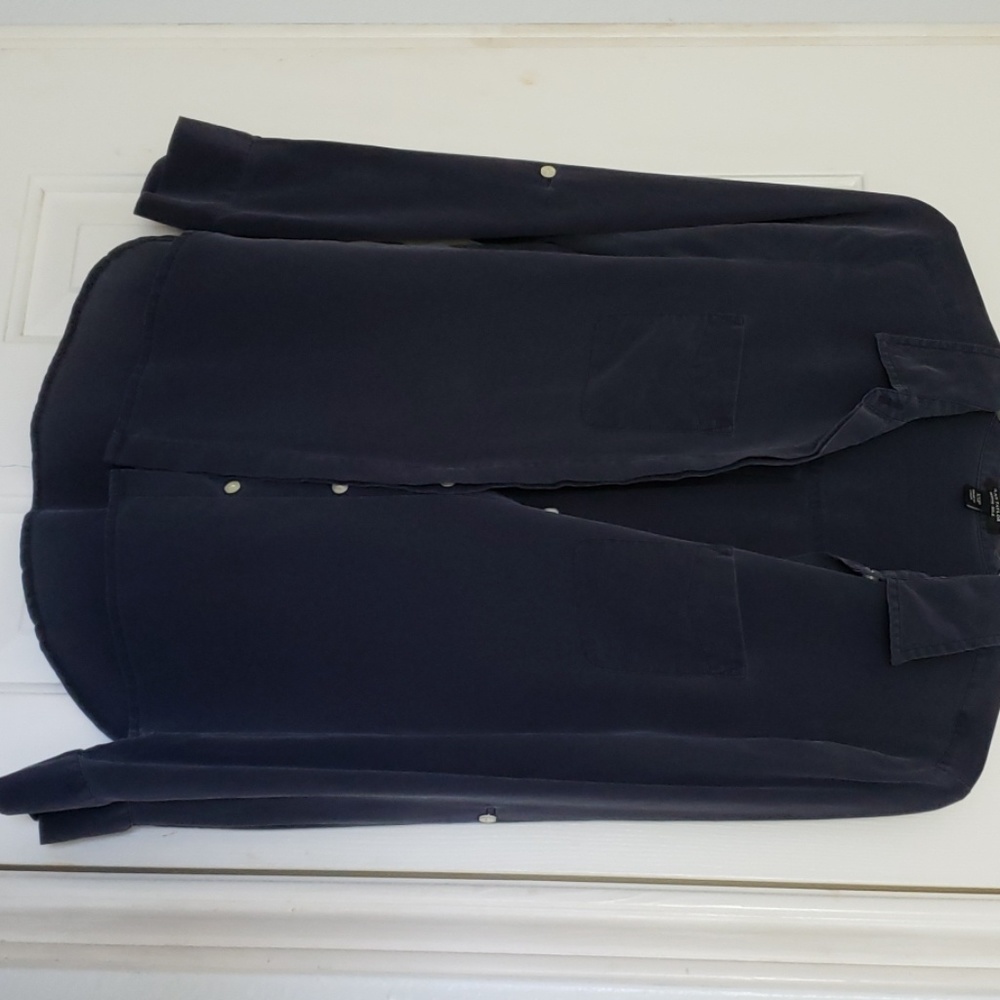 Ann Taylor navy silk button down blouse